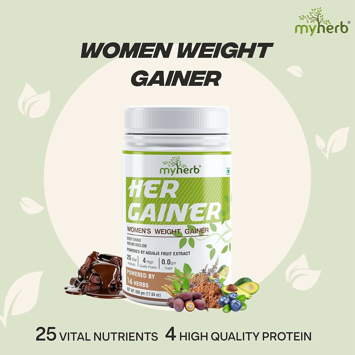 Myherb Women’s Weight Gainer, Her Gainer With 16 Herbs & Aguaje Fruit For Weight & Mass Gainer And Muscle Growth For Women | Grocsy