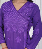 Miravan Womens Purple Floral Printed Angrakha Style Kurta With Palazzo | Grocsy