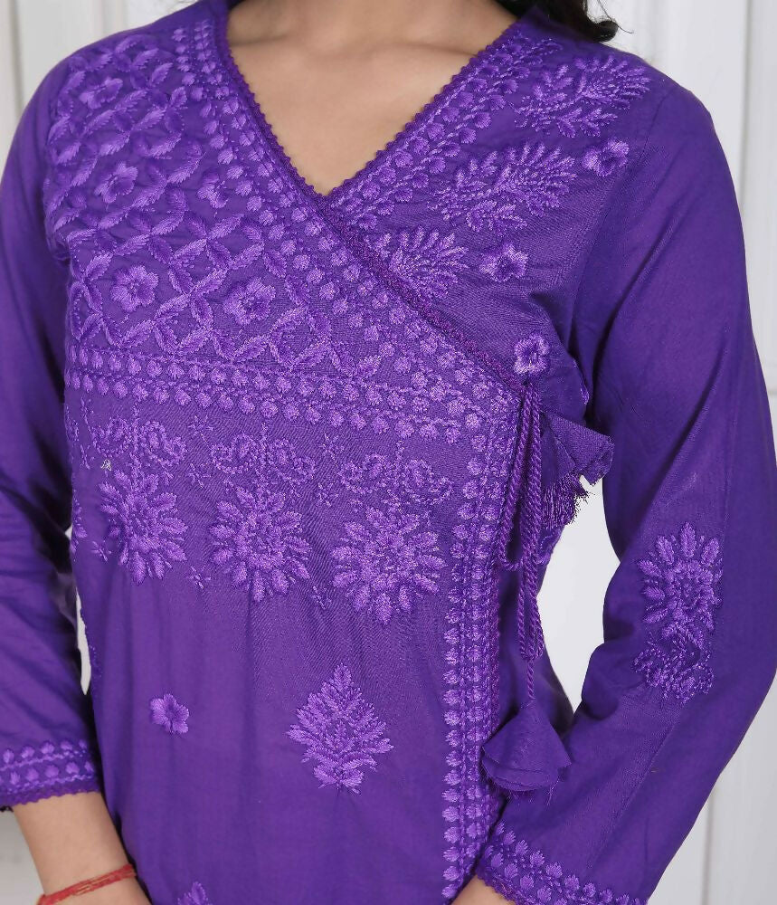 Miravan Womens Purple Floral Printed Angrakha Style Kurta With Palazzo | Grocsy