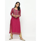 Cheera Megenta Straight Foil Printed Long Kurta | Grocsy