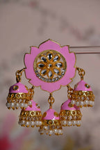 Pink Partywear Ethnic Jhumki Earrings By House of Ree - Swadesiicart