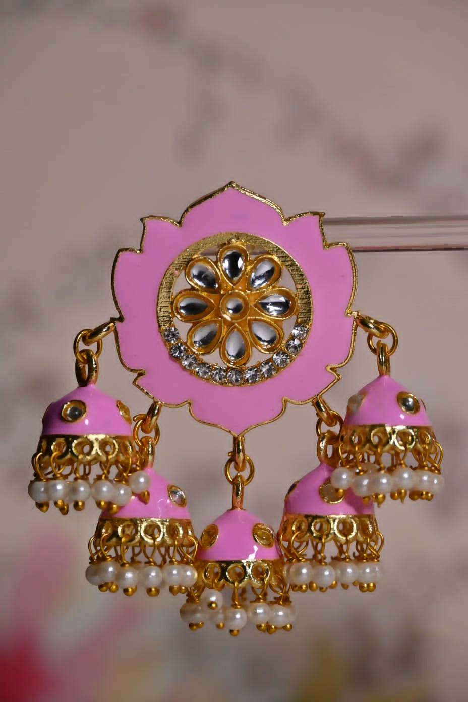Pink Partywear Ethnic Jhumki Earrings By House of Ree - Swadesiicart