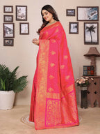 Joban Fashion Banarasi Pink Woven Soft Silk Saree | Grocsy