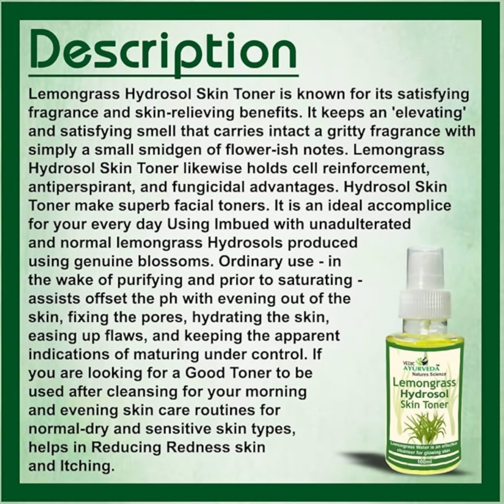 VedicAyurveda Lemongrass Hydrosol Skin Toner | Grocsy