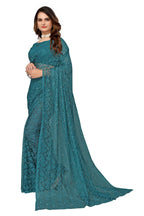 Vamika Rama Green Pearls Net Saree | Grocsy