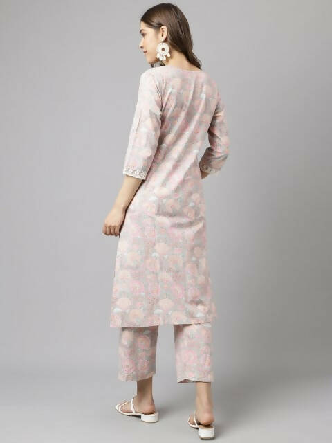 FIORRA Women's Pink Cotton A-Line Kurta Set | Grocsy