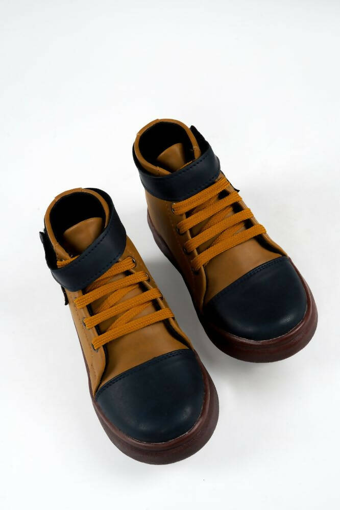 Tiny Bugs Boys Party Wear Mid Top Boots - Tan | Grocsy
