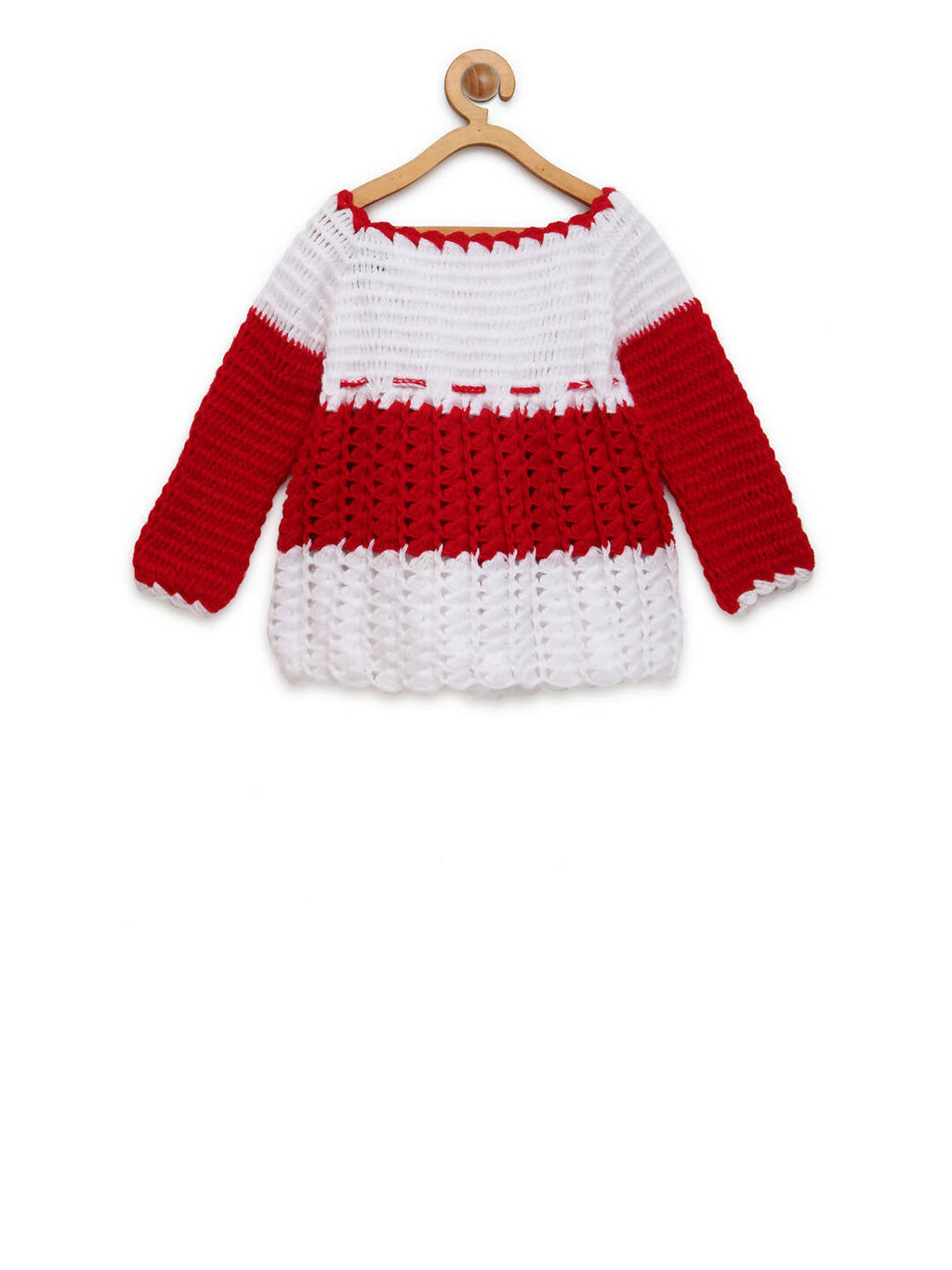 ChutPut Hand knitted Floral Crochet Wool Dress For Baby Girls - Red | Grocsy