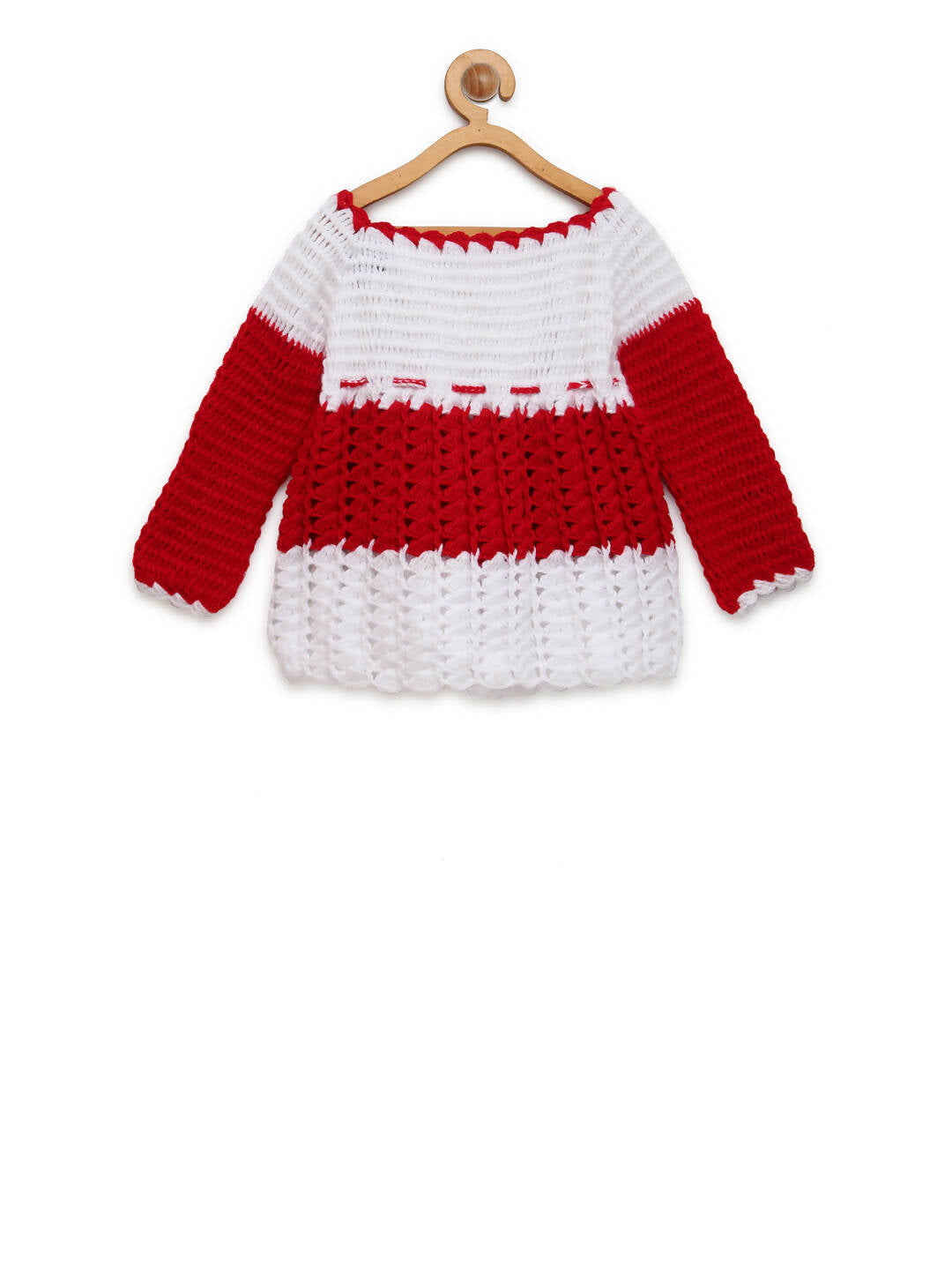 ChutPut Hand knitted Floral Crochet Wool Dress For Baby Girls - Red | Grocsy