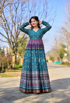Jyoti Fashion Women's Blue Heavy Digital Printed Cotton Silk Anarkali Dress | Grocsy