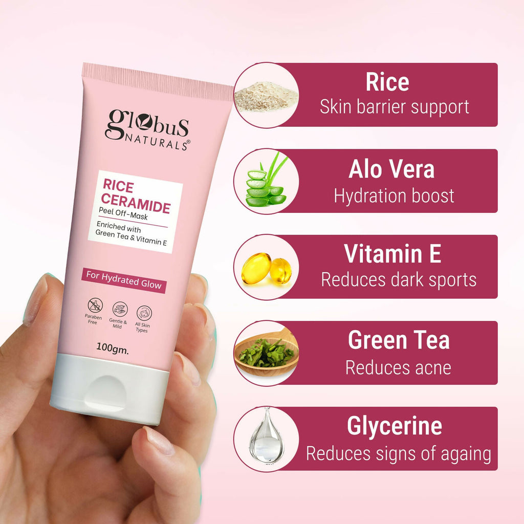 Globus Naturals Rice Ceramide Peel Off Mask, For Hydrated Glow Skin | Grocsy