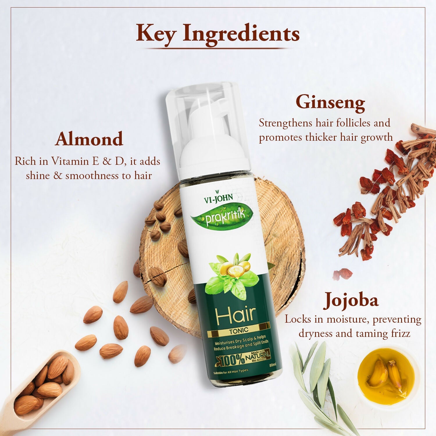 VI-JOHN Prakritik Hair Growth Tonic Prevents greying & dullness Made with 100% Natural Bio Actives | Grocsy