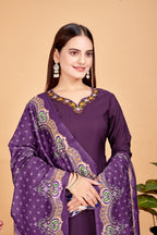 Women's Embroidered Purple Kurta Set with Dupatta Set - A2M | Grocsy
