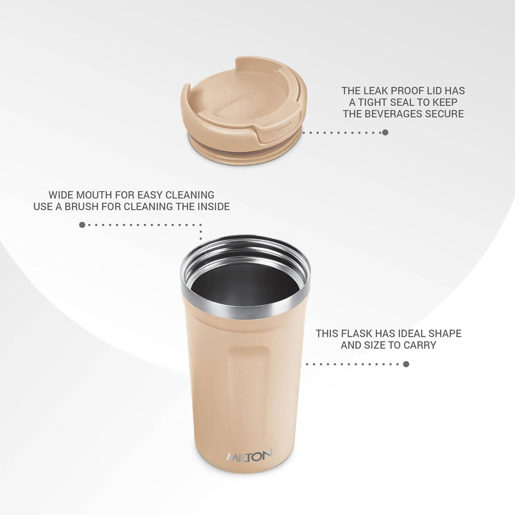 Milton Corral Thermosteel Insulated Coffee Mug Tumbler - 400ml (Cream) | Grocsy