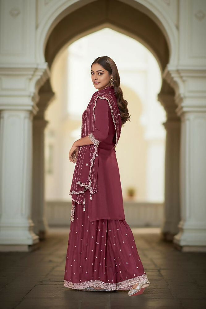 EthnicFestive Wear Premium Chinon Fabric Maroon Stitched Suit With Dupatta-Zeeya | Grocsy