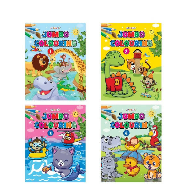 Jolly Kids Jumbo Colouring Books For Kids Set of 4|130 Fun Learnig Images Per Colour Book| Ages 3 - 7 Year | Grocsy