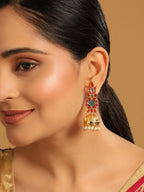 Nuyug 22K Gold-Plated Enamel & Beaded Dome Shaped Jhumka Earrings | Grocsy