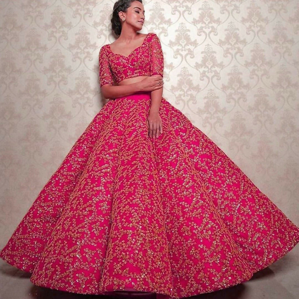 Jyoti Fashion Glamorous Rani Pink Silk 3MM Sequins with Coding Dori Embroidery Lehenga Choli with Dupatta | Grocsy