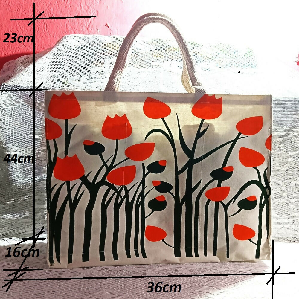 Canvas Jute Bag Flower Print | Grocsy