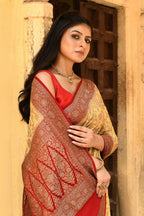 Joban Fashion Yellow Crepe Chiffon Pure Handloom Banarasi Silk Saree | Grocsy