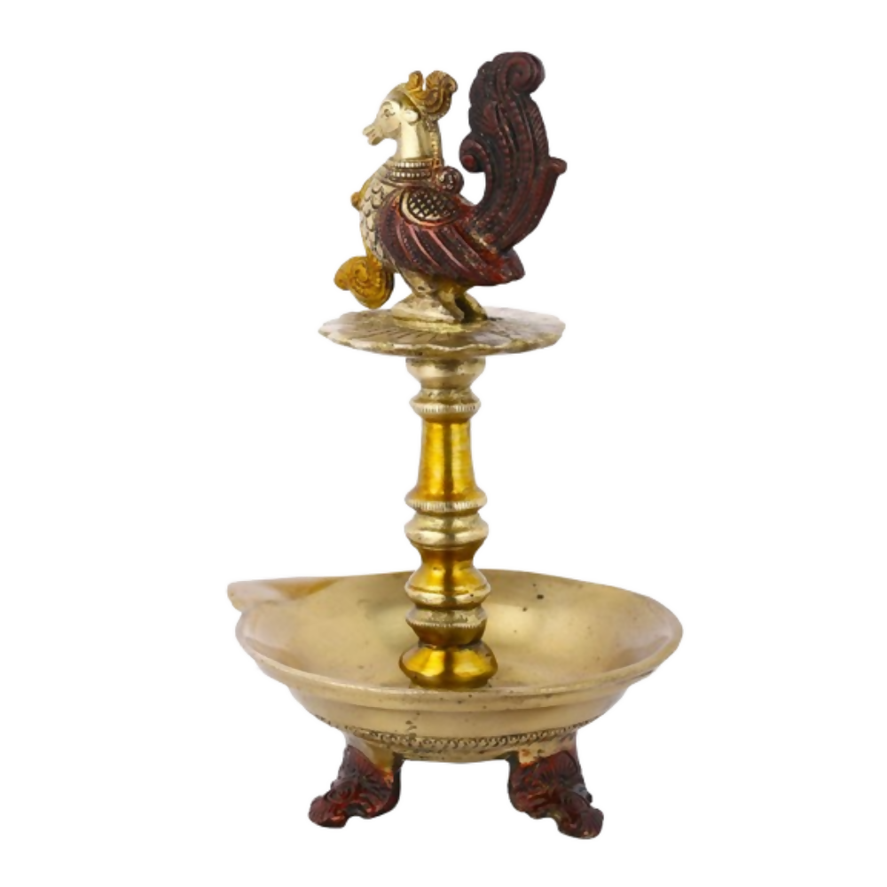 CraftVatika Brass Antique Bird Diya Puja Oil Lamp Showpiece | Grocsy