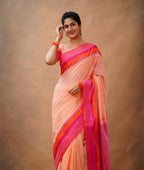 Exclusive Collection Light Orange Beautiful Khadi Cotton Handloom Saree | Grocsy