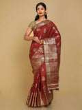 Kalamandir Peacock Print Red Silk Blend Saree | Grocsy