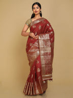 Kalamandir Peacock Print Red Silk Blend Saree | Grocsy