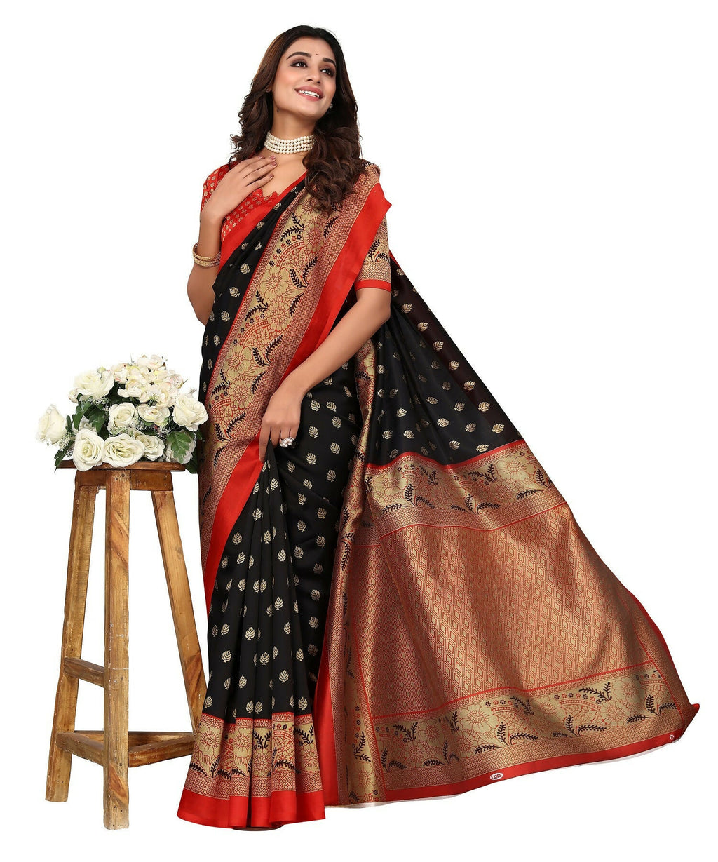 Vamika Black Printed Art Silk Saree | Grocsy