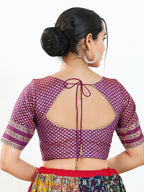 Joban Fashion Purple Brocade Padded Blouse With Round Neck Elbow Sleeves | Grocsy