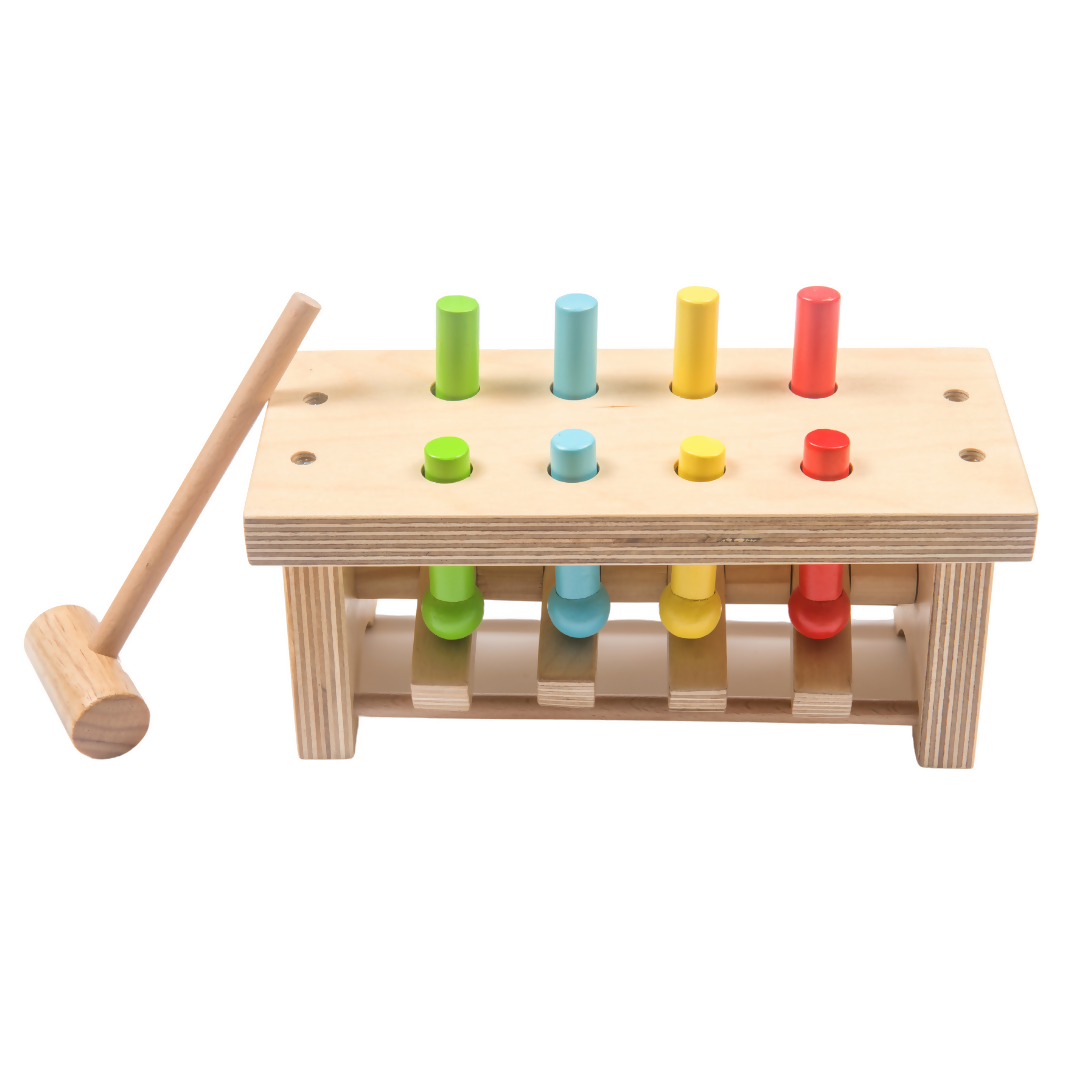 Nesta Toys Wooden Pounding Bench Toy with Hammer, Montessori Toy for Babies & Toddlers (1+ Years), STEAM Toddler Toy | Grocsy