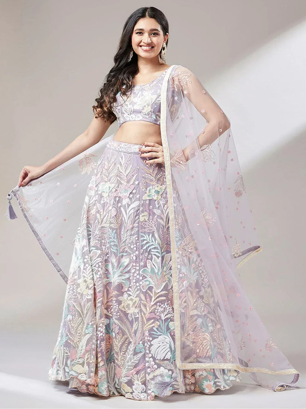 Tulsi Art Captivating Lavender Sequins Soft Net Reception Wear Lehenga Choli | Grocsy