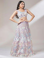 Tulsi Art Captivating Lavender Sequins Soft Net Reception Wear Lehenga Choli | Grocsy
