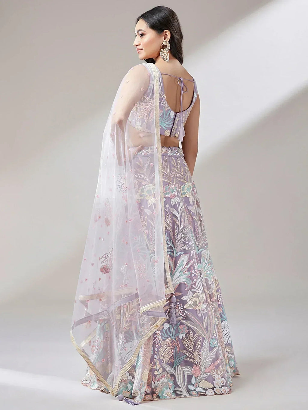 Tulsi Art Captivating Lavender Sequins Soft Net Reception Wear Lehenga Choli | Grocsy