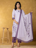 Yufta Lavender And White Linen Kurta Dupatta Pant Set | Grocsy