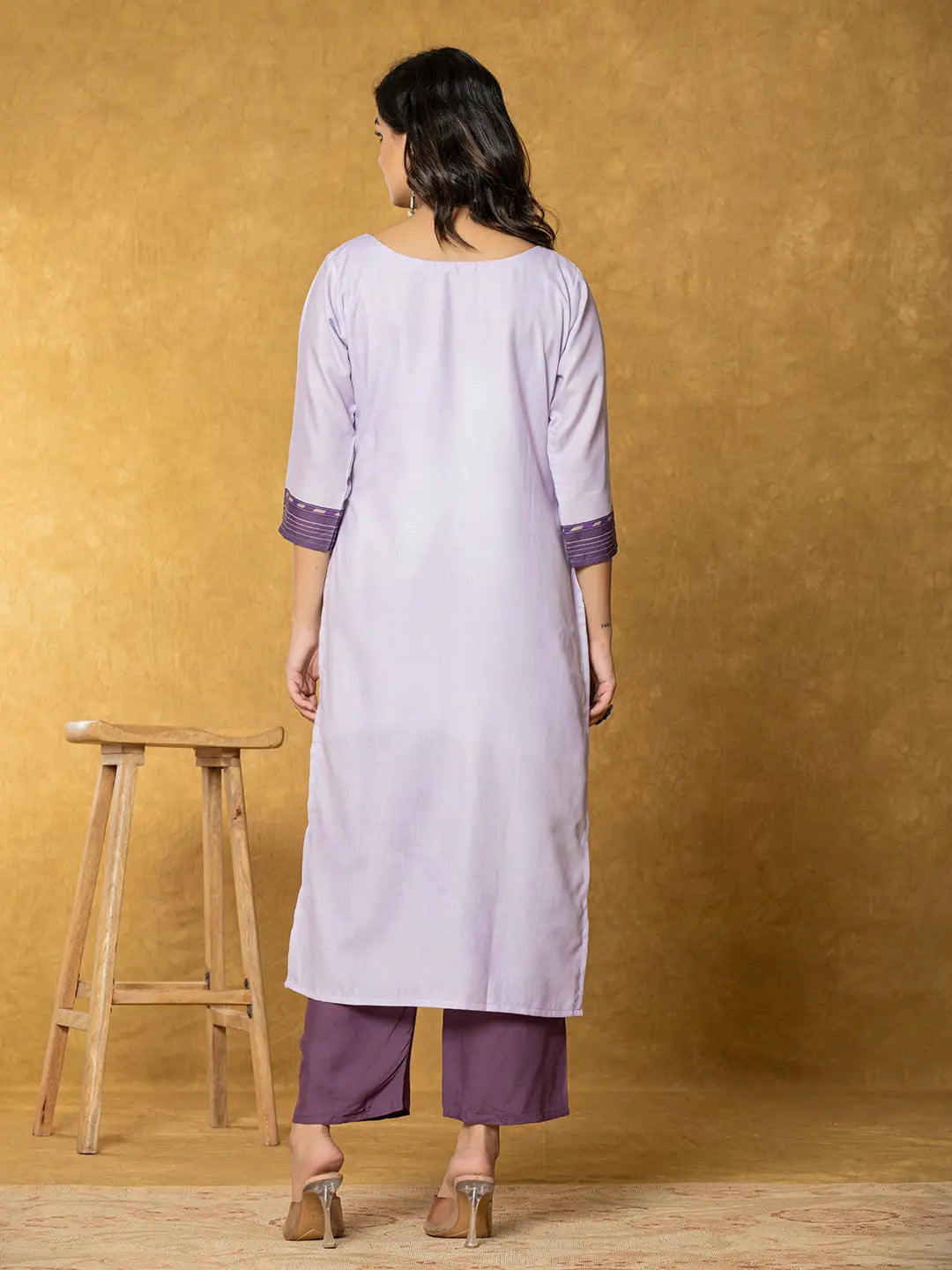 Yufta Lavender And White Linen Kurta Dupatta Pant Set | Grocsy