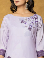 Yufta Lavender And White Linen Kurta Dupatta Pant Set | Grocsy