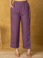 Yufta Lavender And White Linen Kurta Dupatta Pant Set | Grocsy