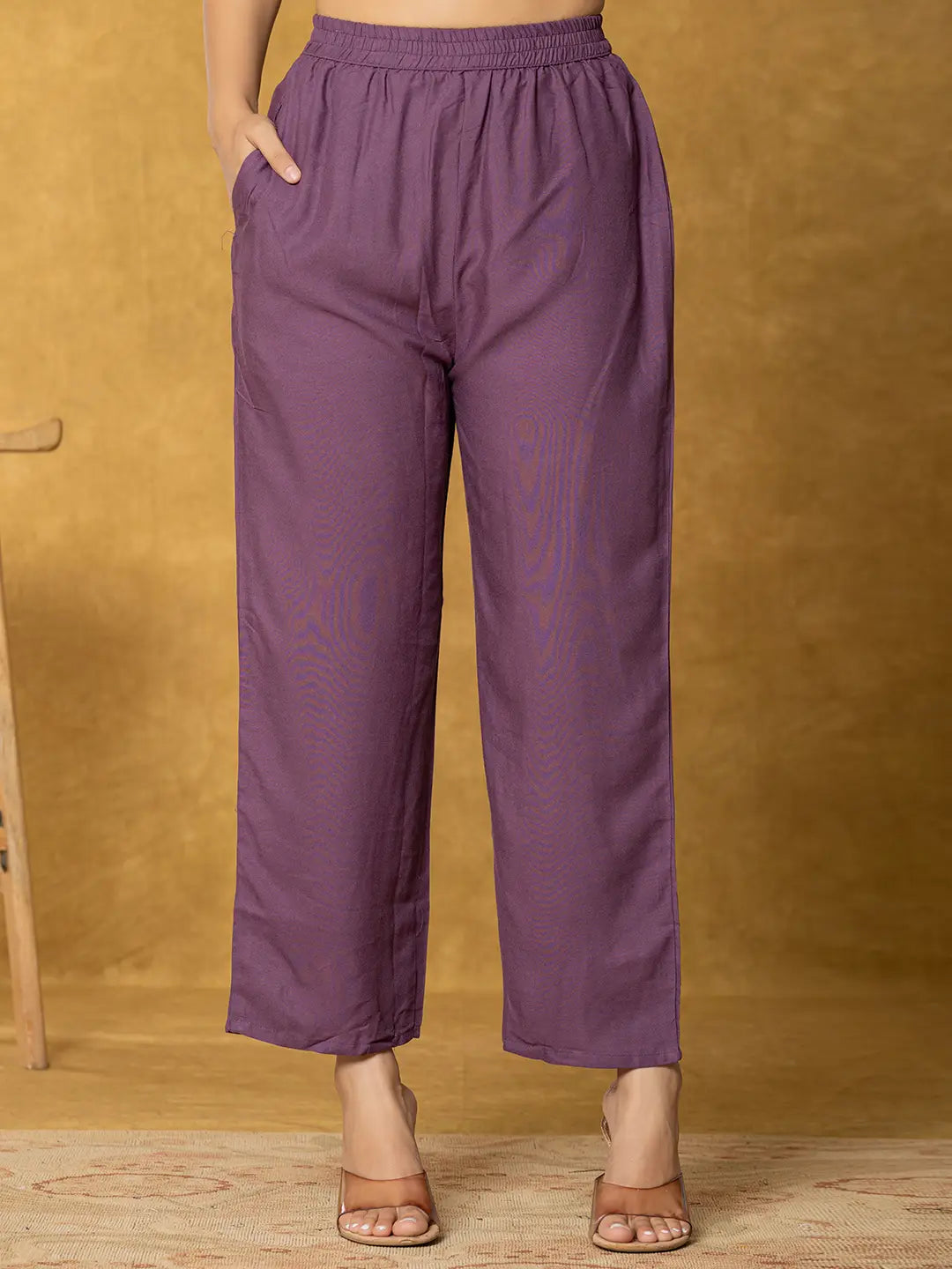 Yufta Lavender And White Linen Kurta Dupatta Pant Set | Grocsy