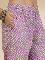 Yufta Lavender Floral Print Straight Kurta Trouser Dupatta Set | Grocsy