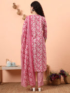 Yufta Lavender Pure Cotton Straight Floral,Kantha Work Kurta Pant Set | Grocsy