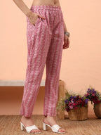 Yufta Lavender Pure Cotton Straight Floral,Kantha Work Kurta Pant Set | Grocsy