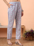 Yufta Lavender Straight Ethnic Motifs Zari Kurta Trouser Dupatta Set | Grocsy