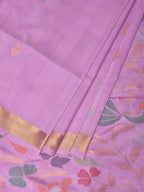 Lavender Uppada Silk Handloom Saree with Birds and Floral Pallu Design - Global Threads | Grocsy
