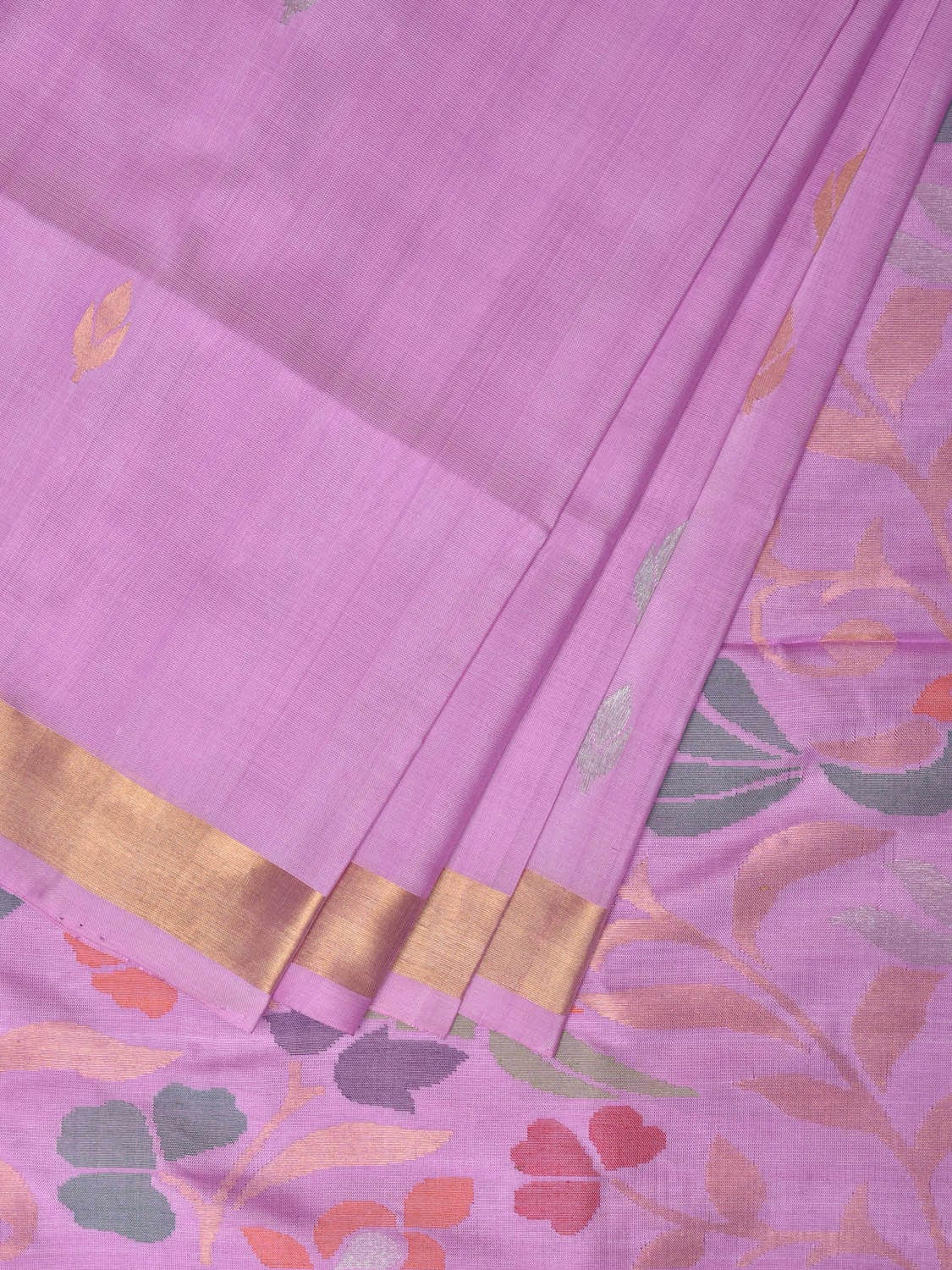 Lavender Uppada Silk Handloom Saree with Birds and Floral Pallu Design - Global Threads | Grocsy