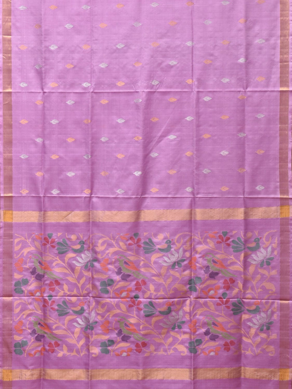 Lavender Uppada Silk Handloom Saree with Birds and Floral Pallu Design - Global Threads | Grocsy
