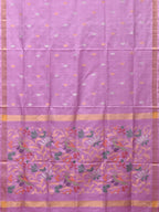 Lavender Uppada Silk Handloom Saree with Birds and Floral Pallu Design - Global Threads | Grocsy