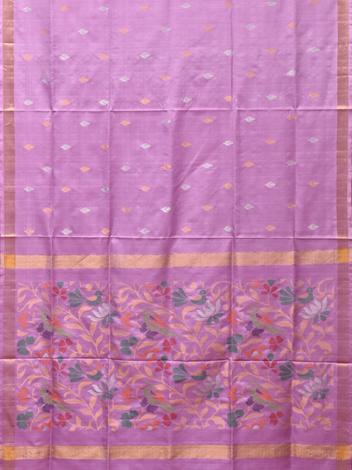 Lavender Uppada Silk Handloom Saree with Birds and Floral Pallu Design - Global Threads | Grocsy