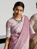 Anaita Lavender Linen Zari Work Saree With Blouse | Grocsy