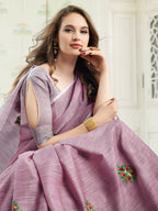 Anaita Lavender Linen Embroidery Saree With Blouse | Grocsy